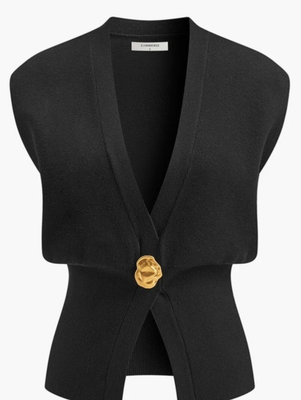NWT Commense Black V-Neck Sweater Vest with Gold Decorative Button